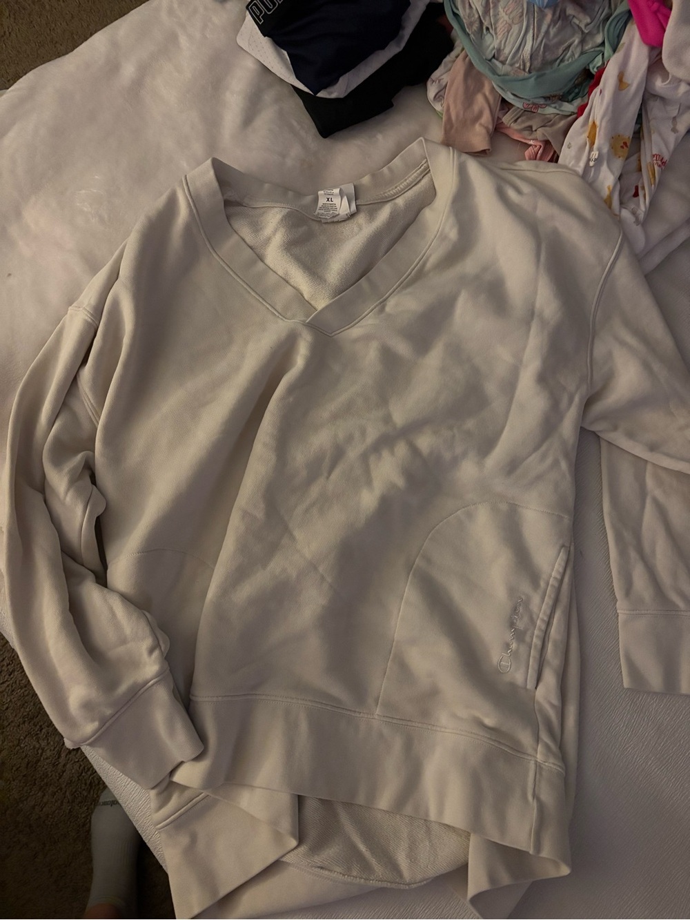 Champion Cream V-Neck Pullover Sweatshirt